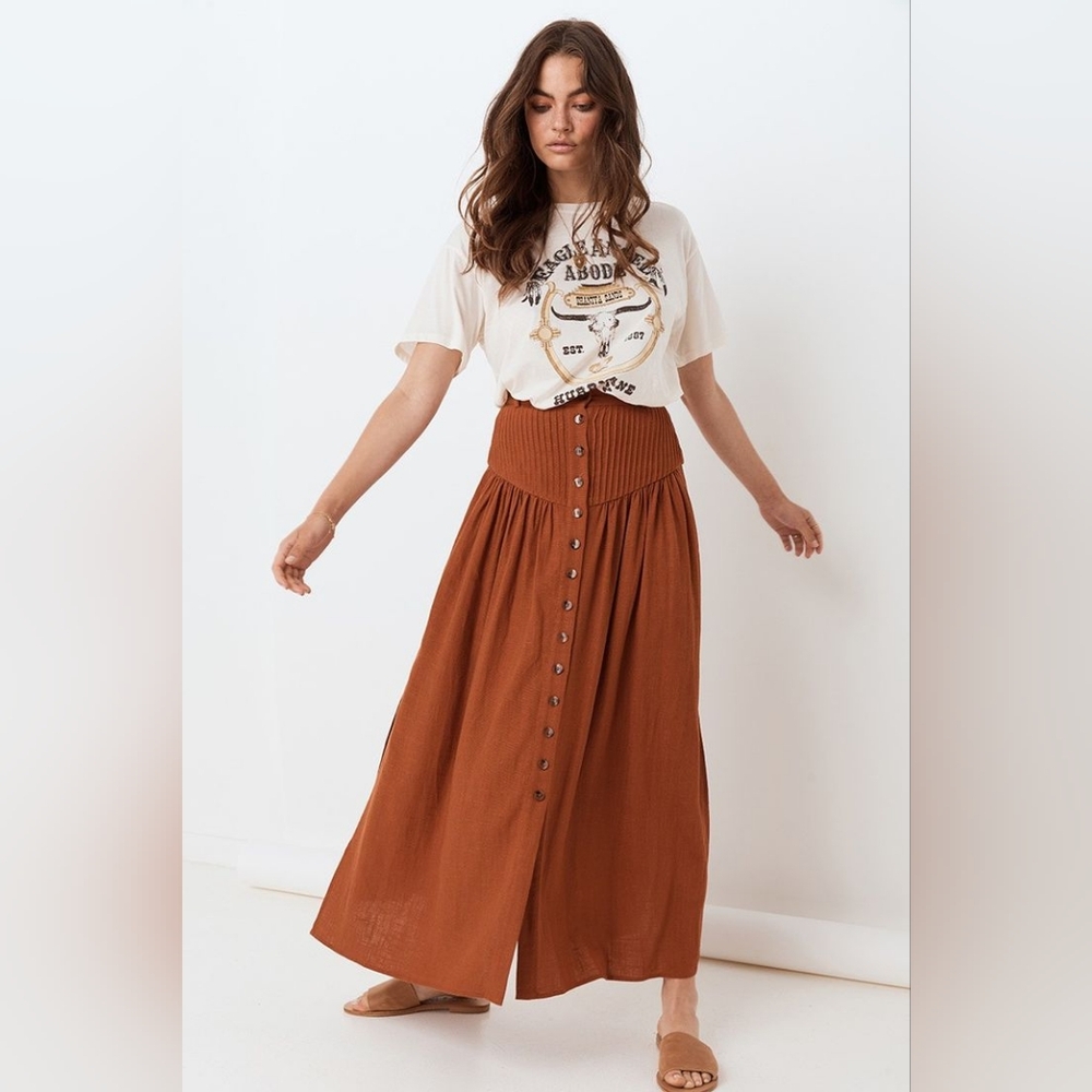 Rust Button-Down Maxi Skirt